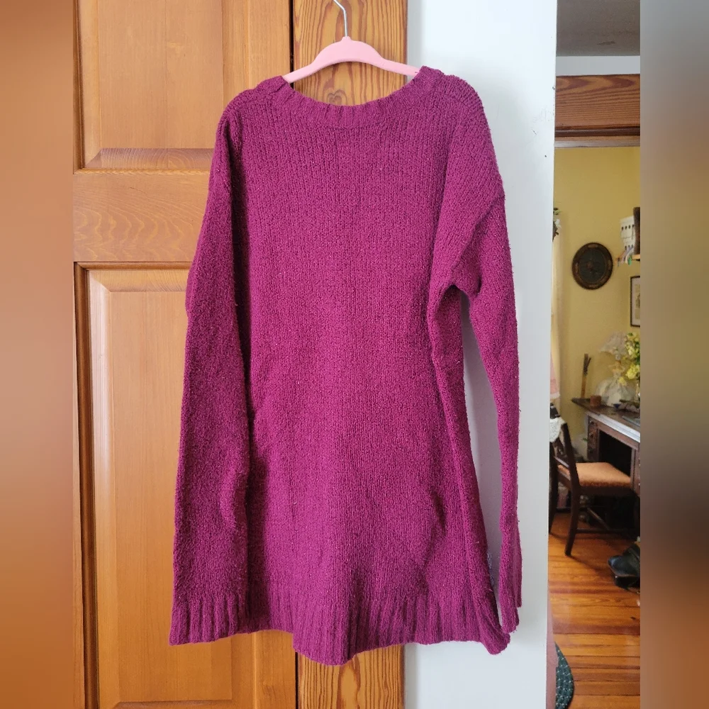 Justice Burgundy Maroon Fuzzy Knit Llama Tunic Sweater with Pom Poms 8